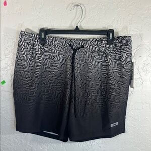 DKNY Black and White Swim Trunks with Adjustable Fit